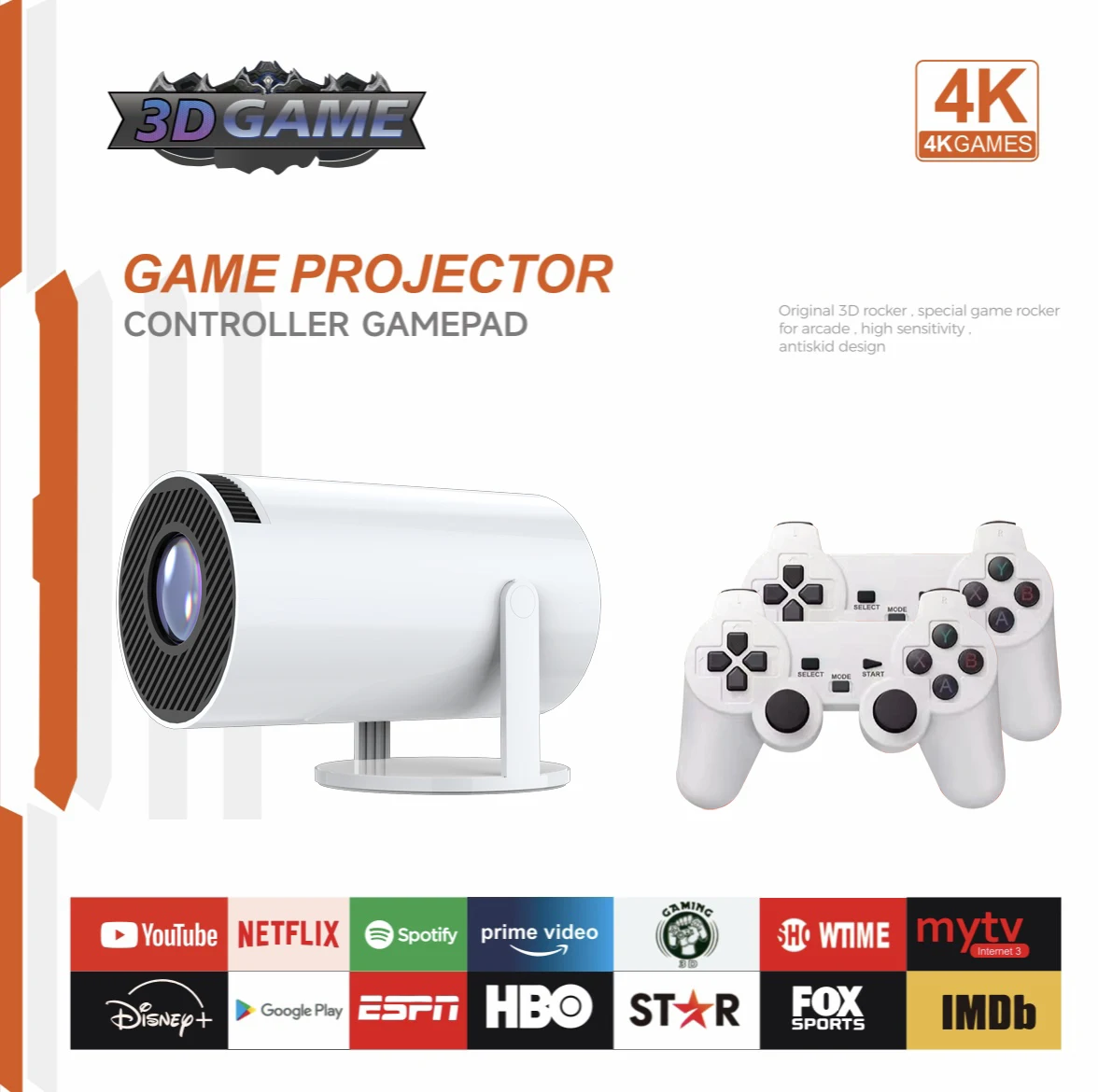 3D Game Projector 2 in 1 F300 Controller Gamepad Android 11 5G WIfi Playstore Home Cinema Outdoor 4k Portable Mini Projector - Image 3