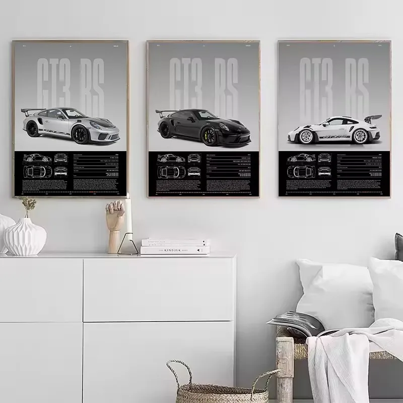 Minimalist Famous German Luxury Sports Car GT3-RS Supercar Poster Canvas Painting Wall Art Pictures Home Interior Decor - Image 2