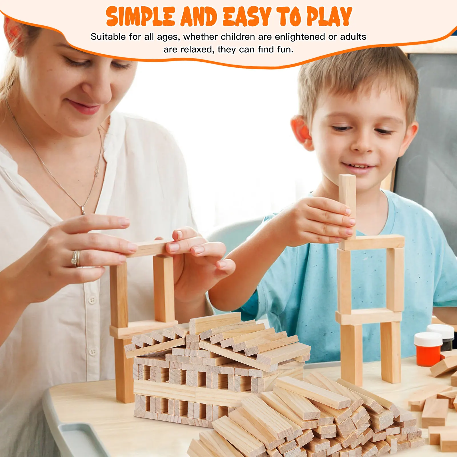 100Pcs Wooden Stacking Blocks Natural Solid Wood Building Set for Kids Toddlers Montessori Learning Fine Motor Skills Creative - Image 2