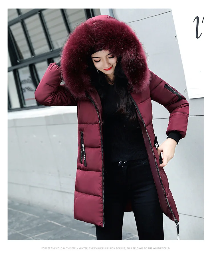 Women Parkas Hooded Long Sleeve Fur Collar Solid Thick Midi Parka Zipper Pockets Casual Warm Coat Outerwear Winter 2024 - Image 11