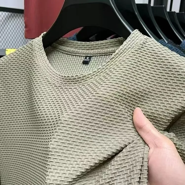 Mesh Ice Silk T-shirt Men's Short sleeved Round Neck New T-sleeved Men's Bottom Shirt Summer Solid Color Men's Top - Image 8