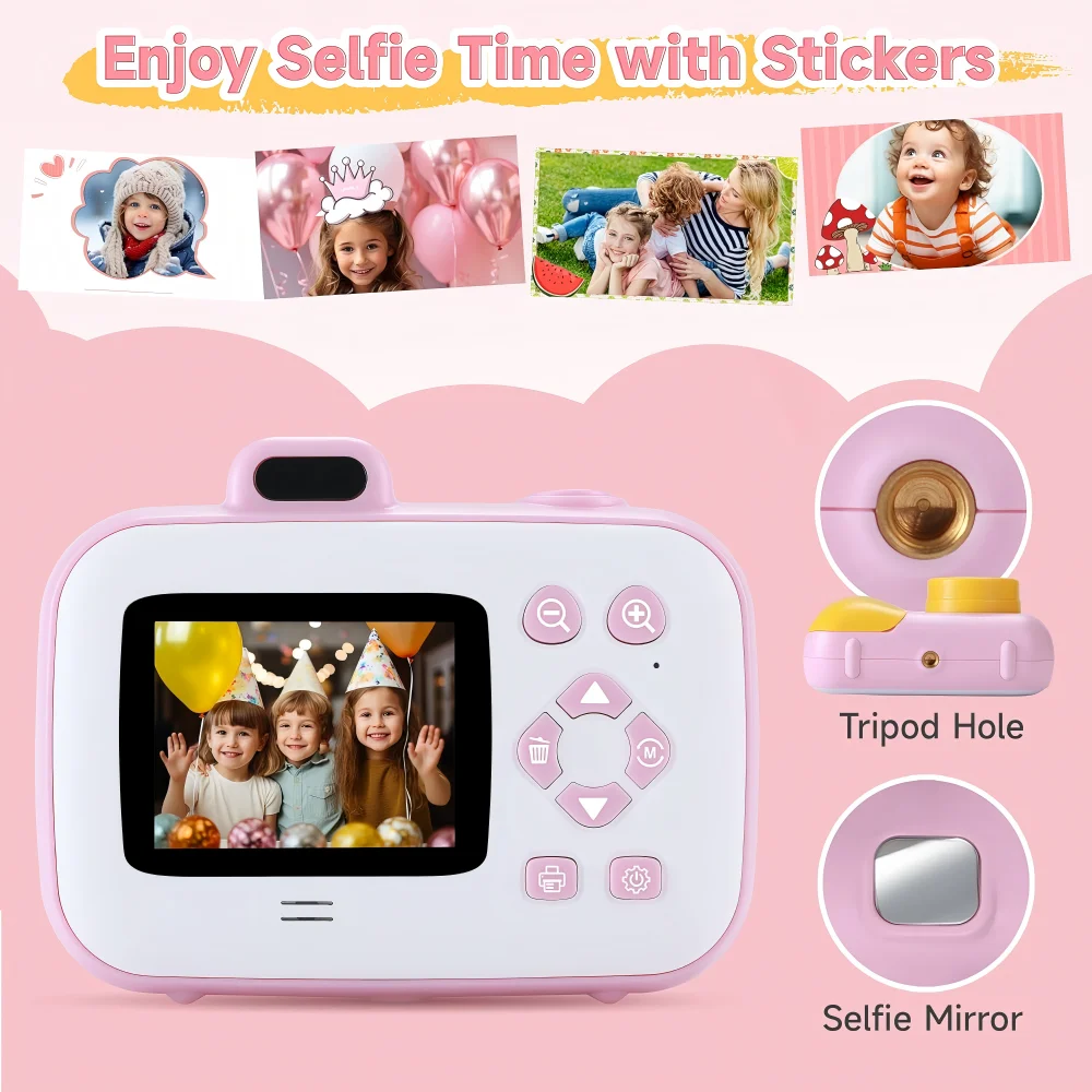 Instant Printing Camera Toys For Children Girls 12MP 1080P Digital Camera LED Fill Light 16X Thermal Zoom With 32GB TF Card Type C Educational Toys - Image 2