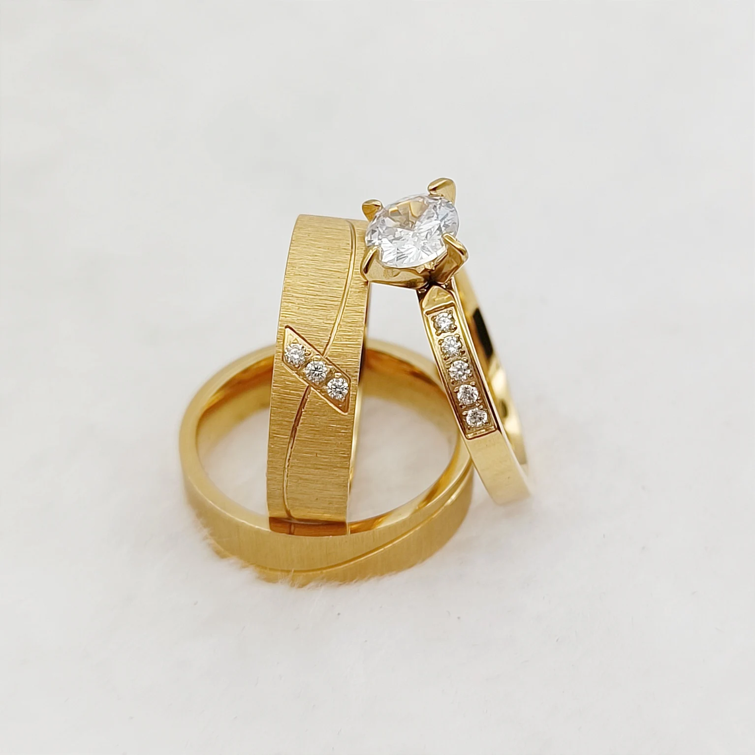3pcs Wedding Engagement Rings Sets For Men and Women Bridal Lover Alliances 24k Gold Plated Jewery Marriage Couples Ring - Image 3