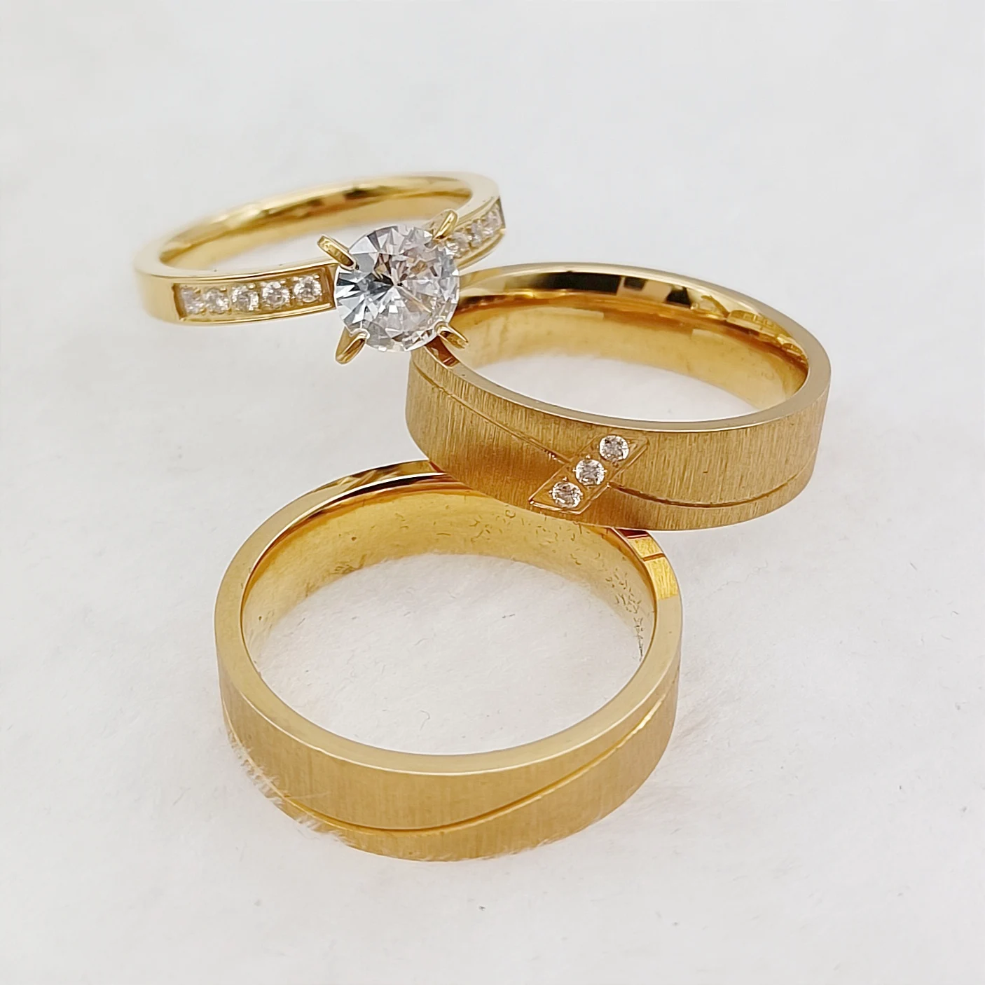 3pcs Wedding Engagement Rings Sets For Men and Women Bridal Lover Alliances 24k Gold Plated Jewery Marriage Couples Ring - Image 4