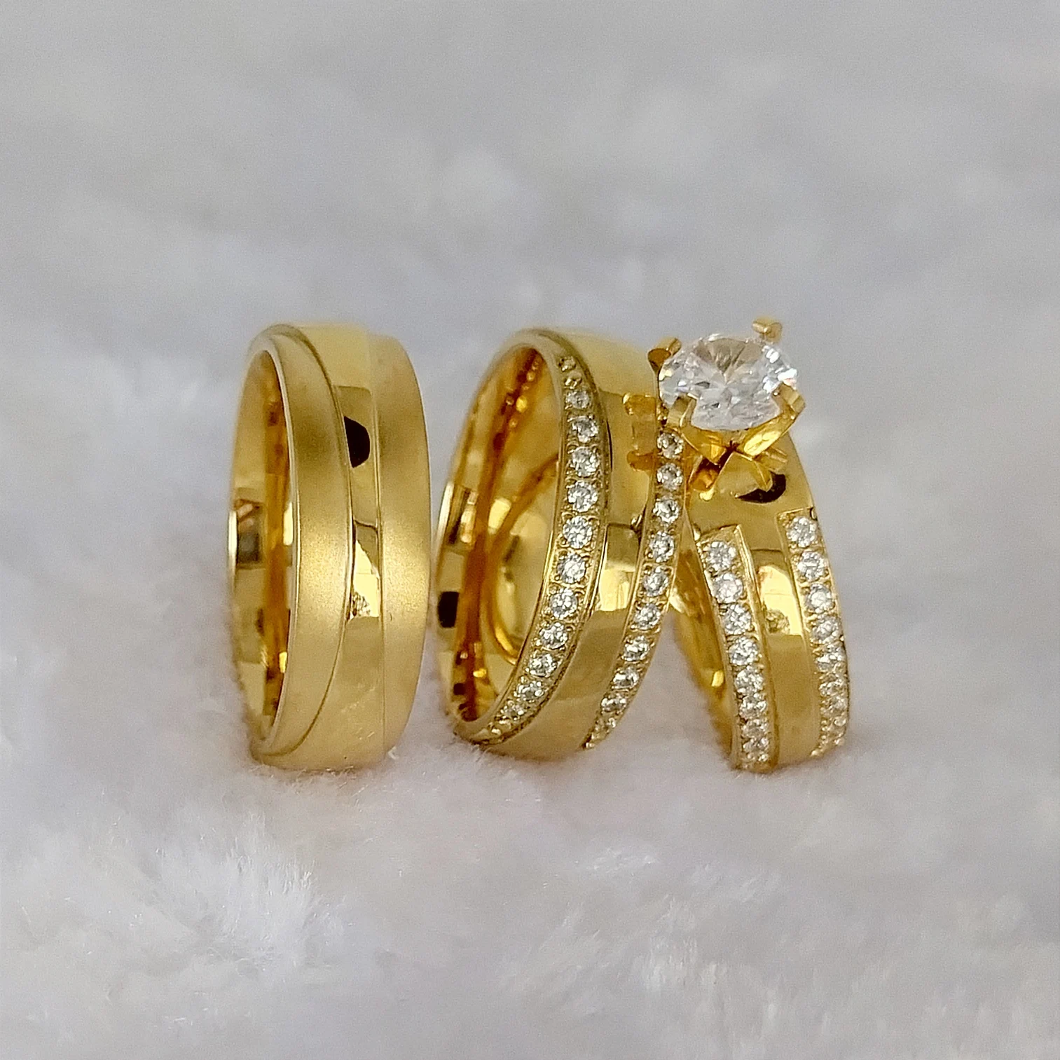 3pcs Wedding Engagement Rings Sets For Men and Women Bridal Lover Alliances 24k Gold Plated Jewery Marriage Couples Ring - Image 10