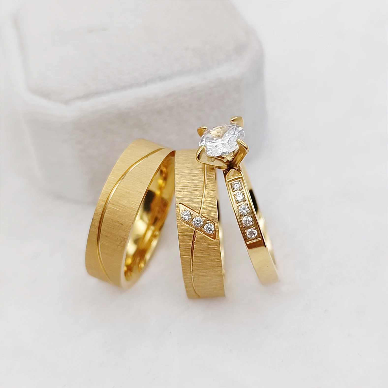 3pcs Wedding Engagement Rings Sets For Men and Women Bridal Lover Alliances 24k Gold Plated Jewery Marriage Couples Ring - Image 8