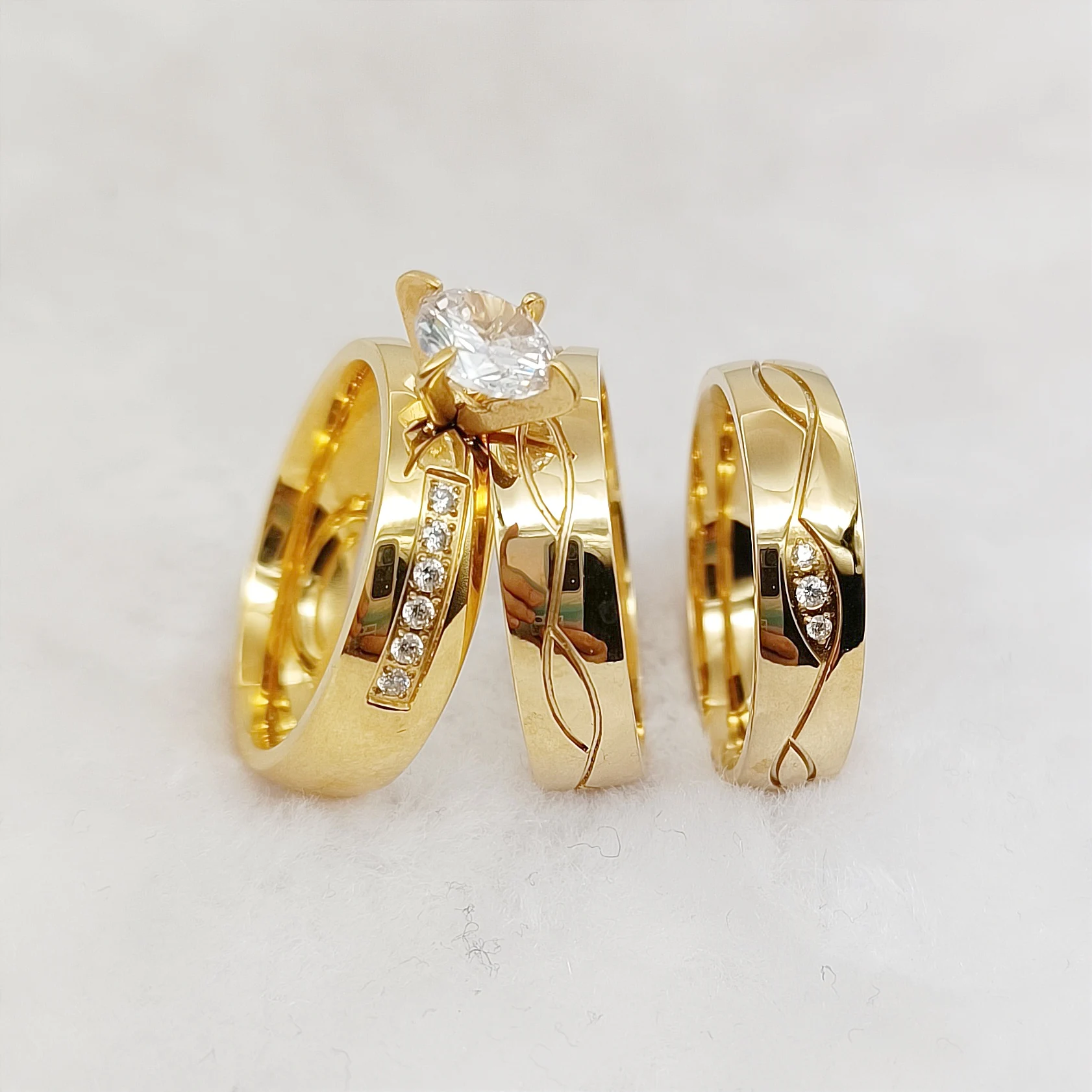 3pcs Wedding Engagement Rings Sets For Men and Women Bridal Lover Alliances 24k Gold Plated Jewery Marriage Couples Ring - Image 11