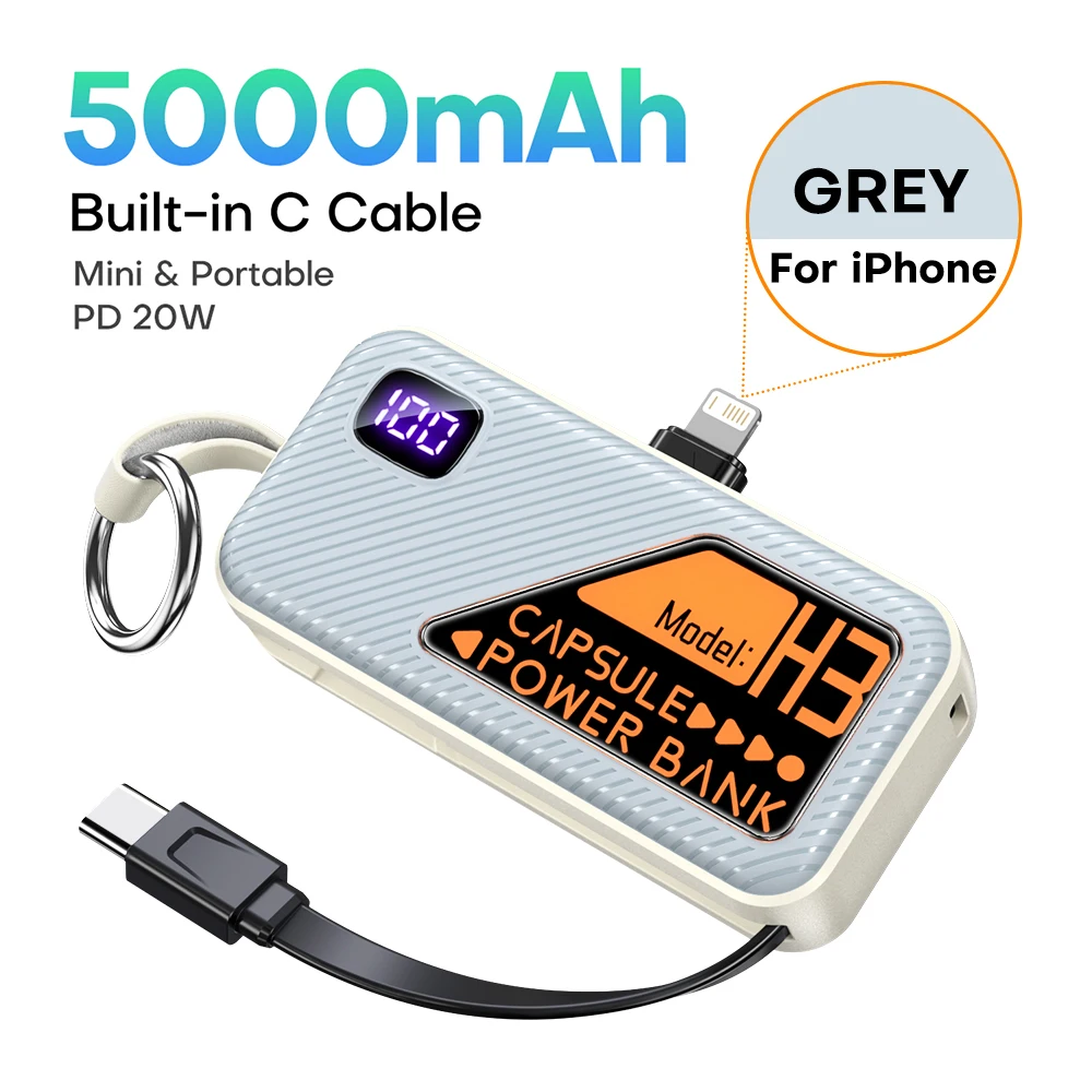 QOOVI Mini Powerbank 5000mah Built-in Cable PD 20W Portable Charger Fast Charging For iPhone 15 Samsung Xiaomi External Battery - Image 7