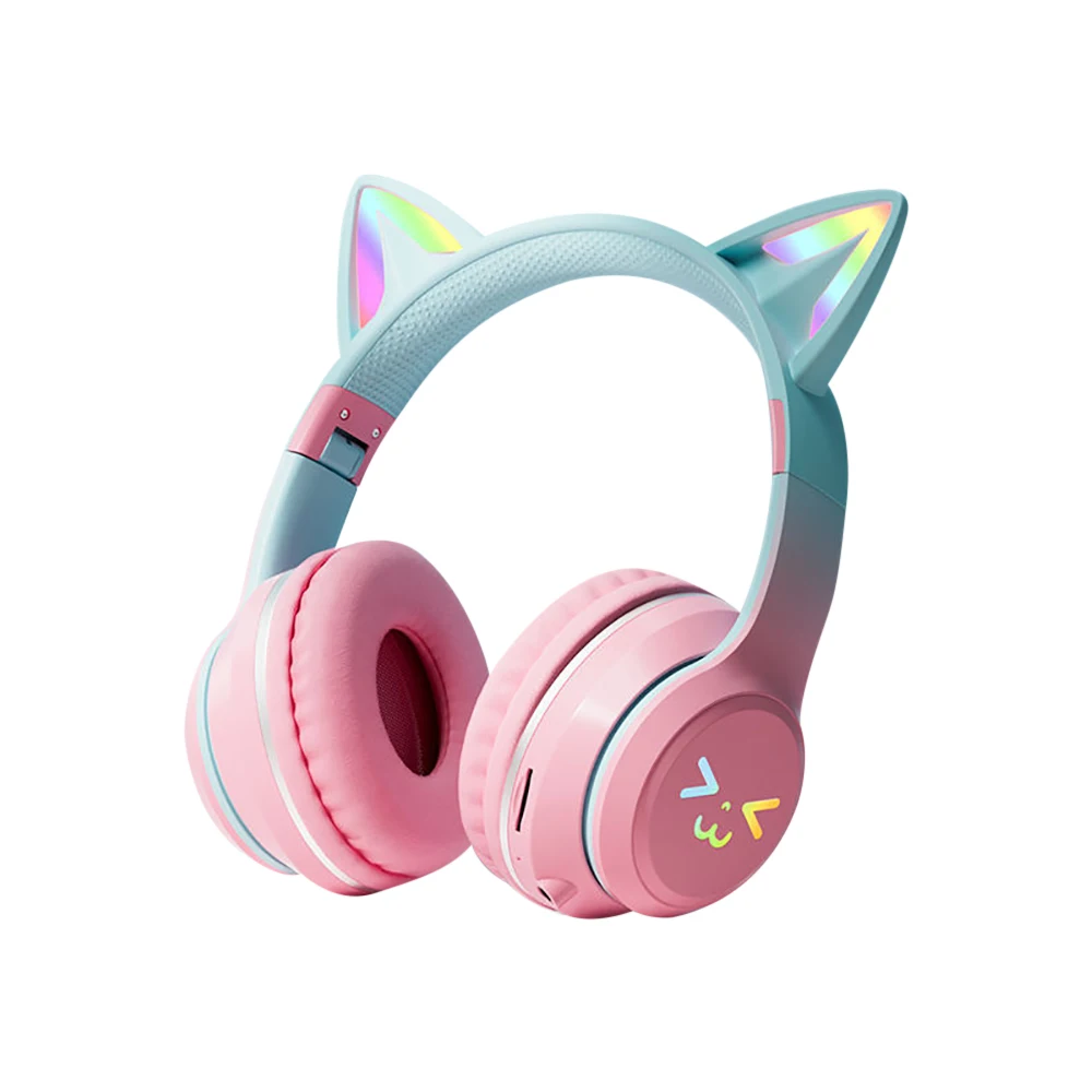 Gradient wireless Headphones RGB cute cat ear Bluetooth Earphones with microphone Stereo Music Game Earphone Girls Kids Gifts - Image 10