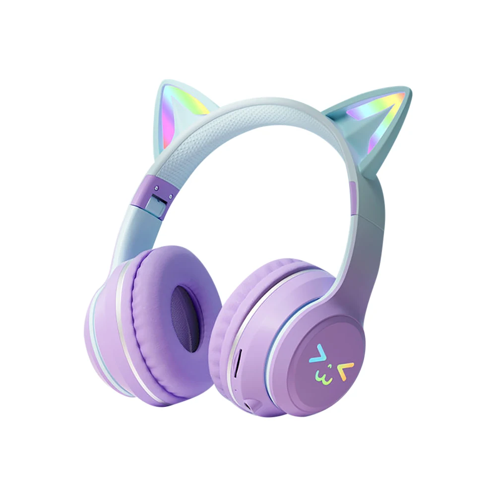 Gradient wireless Headphones RGB cute cat ear Bluetooth Earphones with microphone Stereo Music Game Earphone Girls Kids Gifts - Image 11