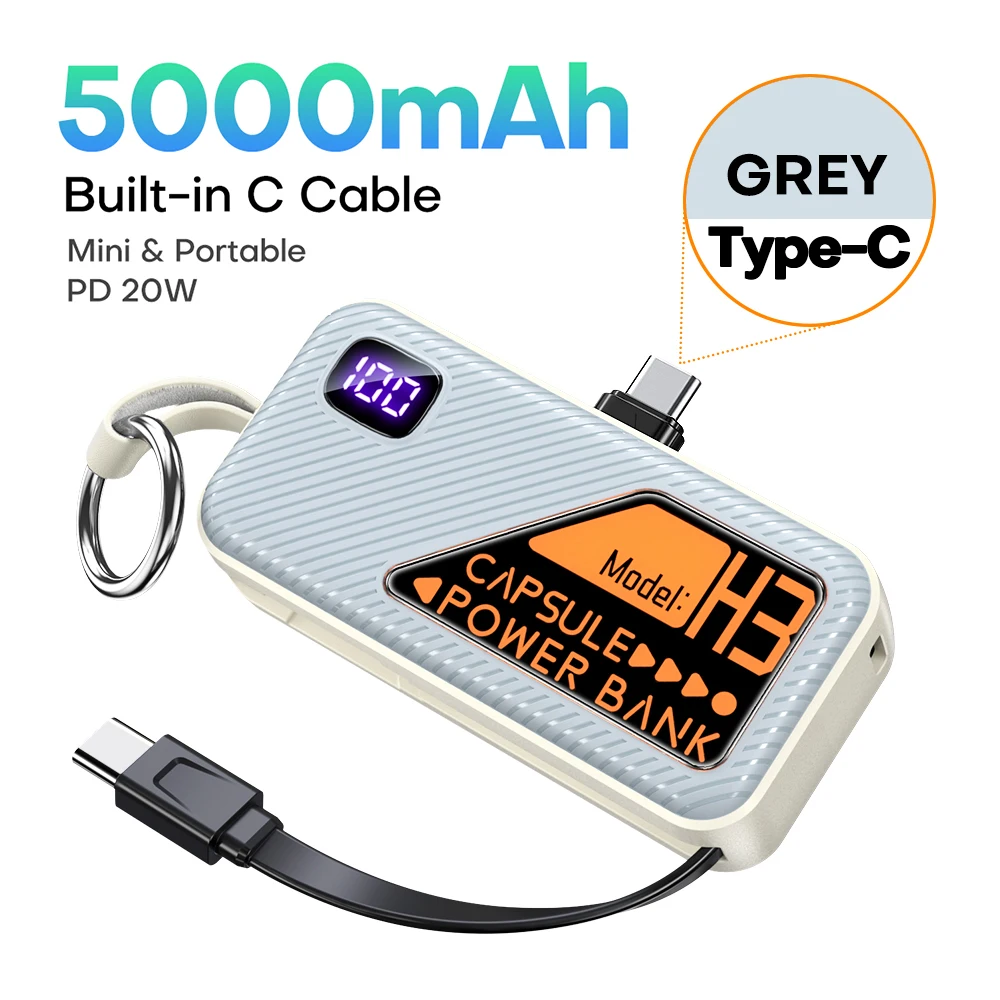 QOOVI Mini Powerbank 5000mah Built-in Cable PD 20W Portable Charger Fast Charging For iPhone 15 Samsung Xiaomi External Battery - Image 10