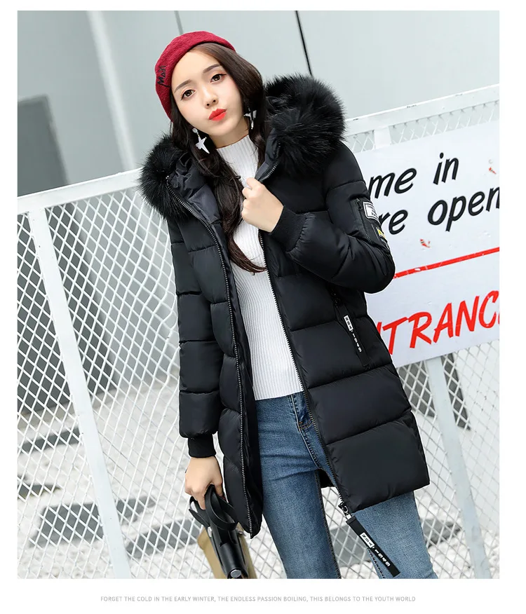 Women Parkas Hooded Long Sleeve Fur Collar Solid Thick Midi Parka Zipper Pockets Casual Warm Coat Outerwear Winter 2024 - Image 6
