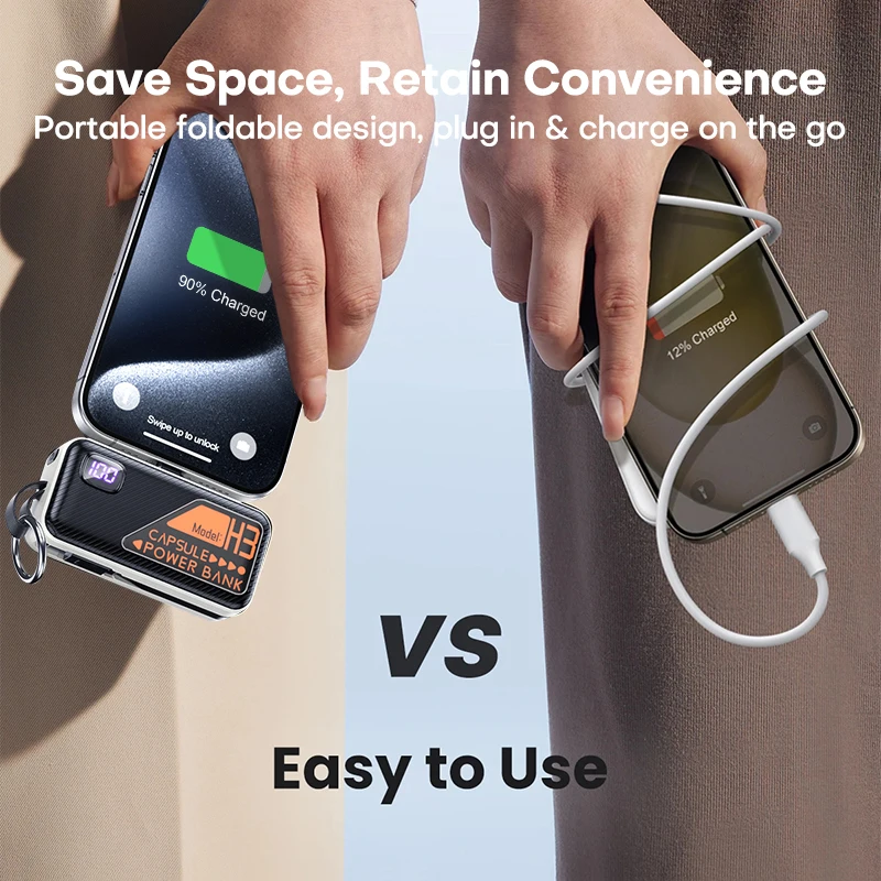 QOOVI Mini Powerbank 5000mah Built-in Cable PD 20W Portable Charger Fast Charging For iPhone 15 Samsung Xiaomi External Battery - Image 4