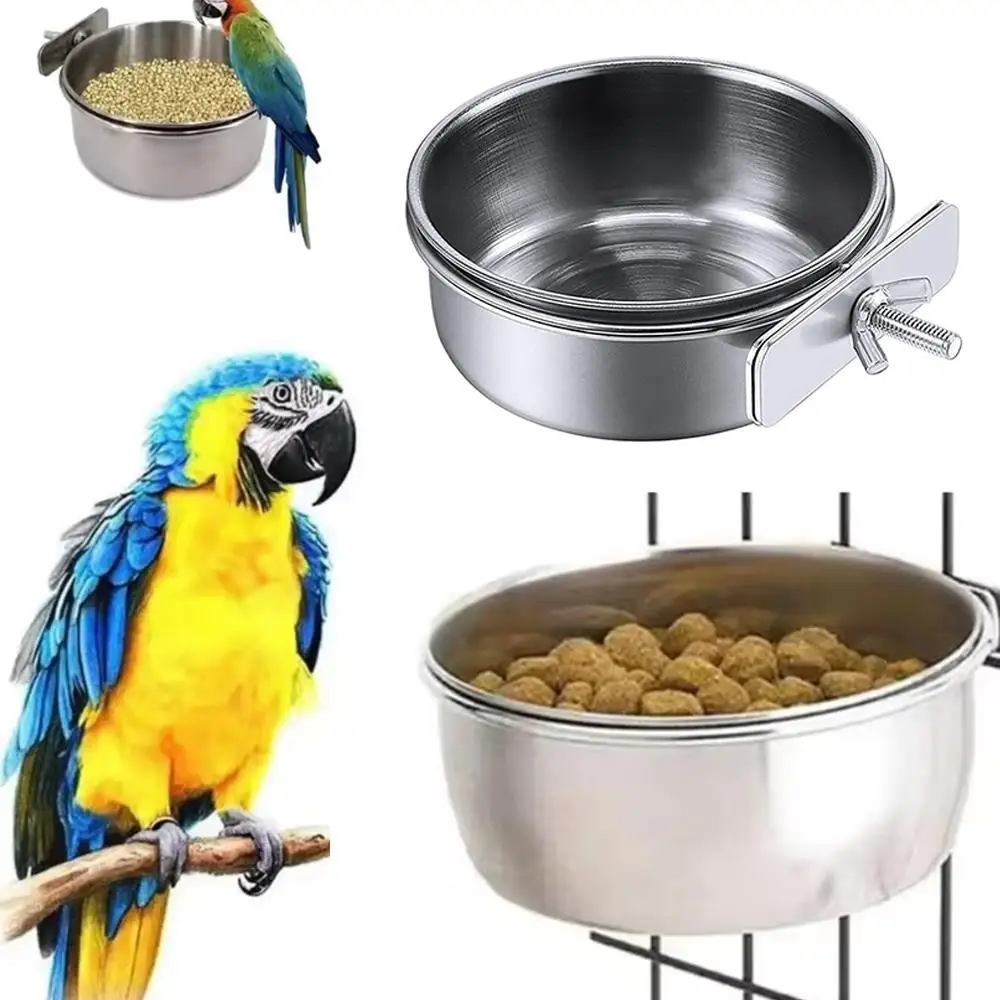 Stainless Steel Bird Bowls Parrot Feeding Bowl Cage Cup Hanging Bowl Clamp-on Water Drinker Pet Food Dish Parrot Rabbit Hamster - Image 6