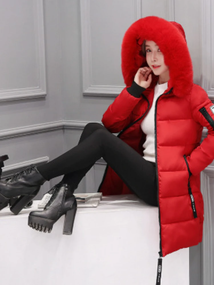 Women Parkas Hooded Long Sleeve Fur Collar Solid Thick Midi Parka Zipper Pockets Casual Warm Coat Outerwear Winter 2024 - Image 4