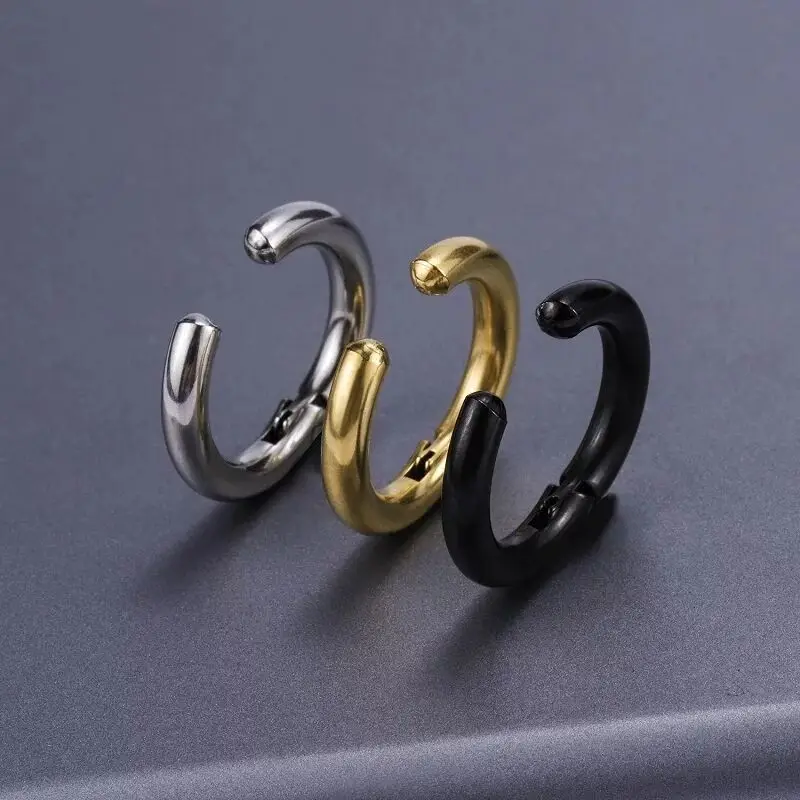 1 Pair No Pierced Fake Hoop Earrings Classic Punk Stainless Steel Circle Hoops Clip On Ear Earrings for Men Women Without Hole - Image 2