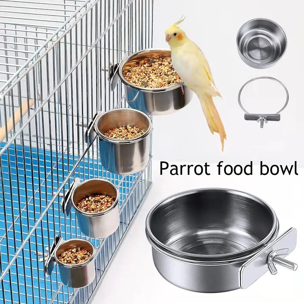 Stainless Steel Bird Bowls Parrot Feeding Bowl Cage Cup Hanging Bowl Clamp-on Water Drinker Pet Food Dish Parrot Rabbit Hamster - Image 3