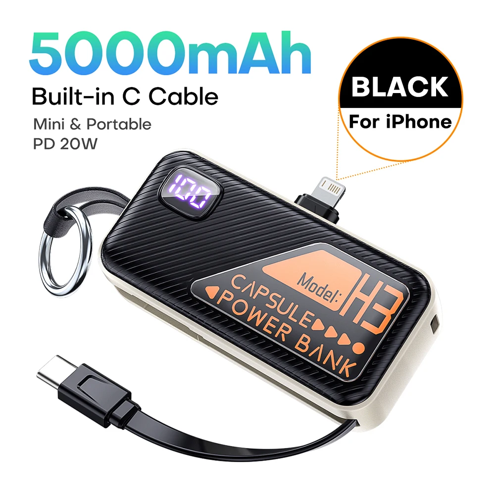 QOOVI Mini Powerbank 5000mah Built-in Cable PD 20W Portable Charger Fast Charging For iPhone 15 Samsung Xiaomi External Battery - Image 9