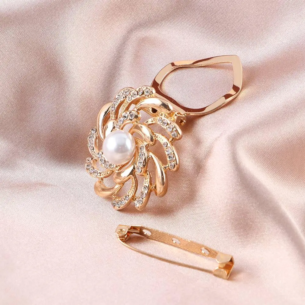 Gift Trendy Pearl Crystal Flower Fashion Jewelry Shawl Clip Scarf Ring Women Scarf Buckle Korean Style Brooch Pins - Image 2