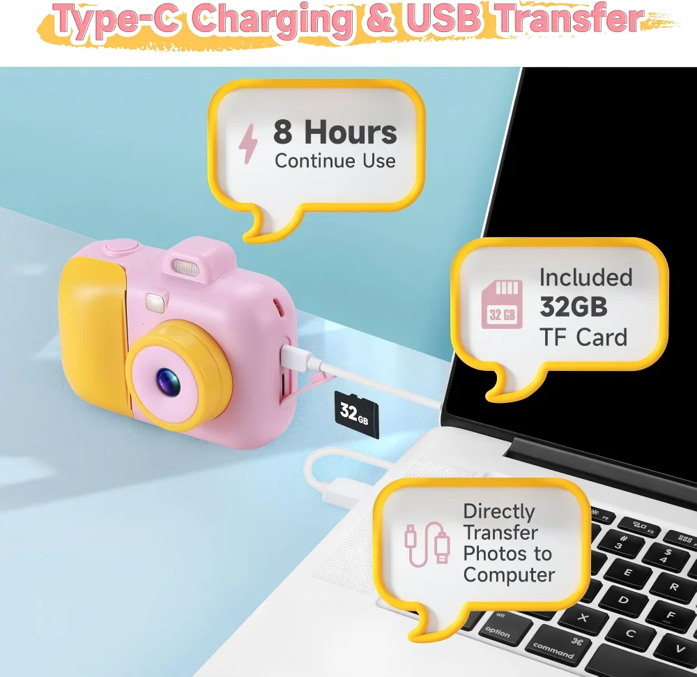 Instant Printing Camera Toys For Children Girls 12MP 1080P Digital Camera LED Fill Light 16X Thermal Zoom With 32GB TF Card Type C Educational Toys - Image 5