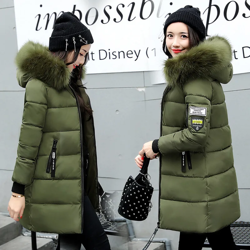 Women Parkas Hooded Long Sleeve Fur Collar Solid Thick Midi Parka Zipper Pockets Casual Warm Coat Outerwear Winter 2024 - Image 2