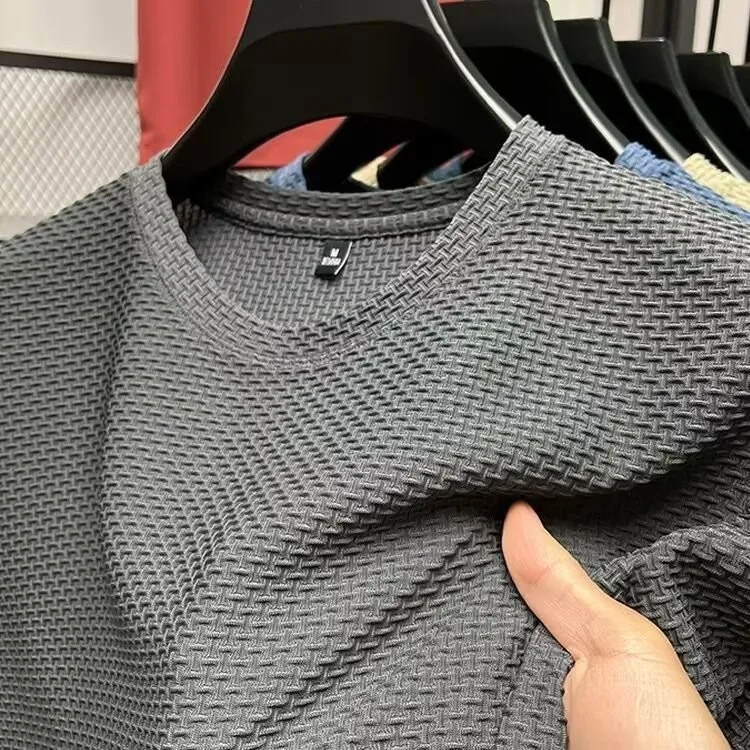 Mesh Ice Silk T-shirt Men's Short sleeved Round Neck New T-sleeved Men's Bottom Shirt Summer Solid Color Men's Top - Image 10