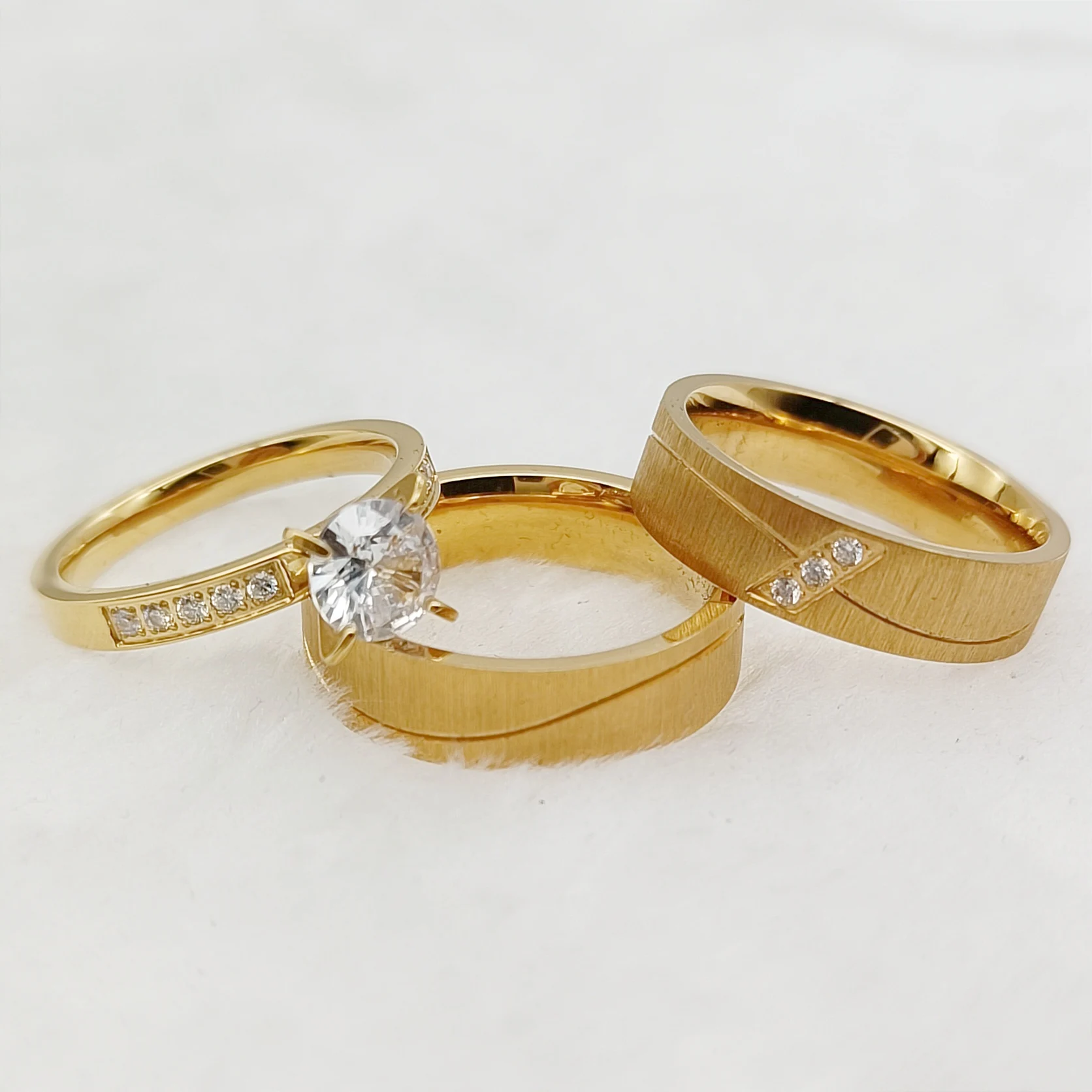 3pcs Wedding Engagement Rings Sets For Men and Women Bridal Lover Alliances 24k Gold Plated Jewery Marriage Couples Ring - Image 5