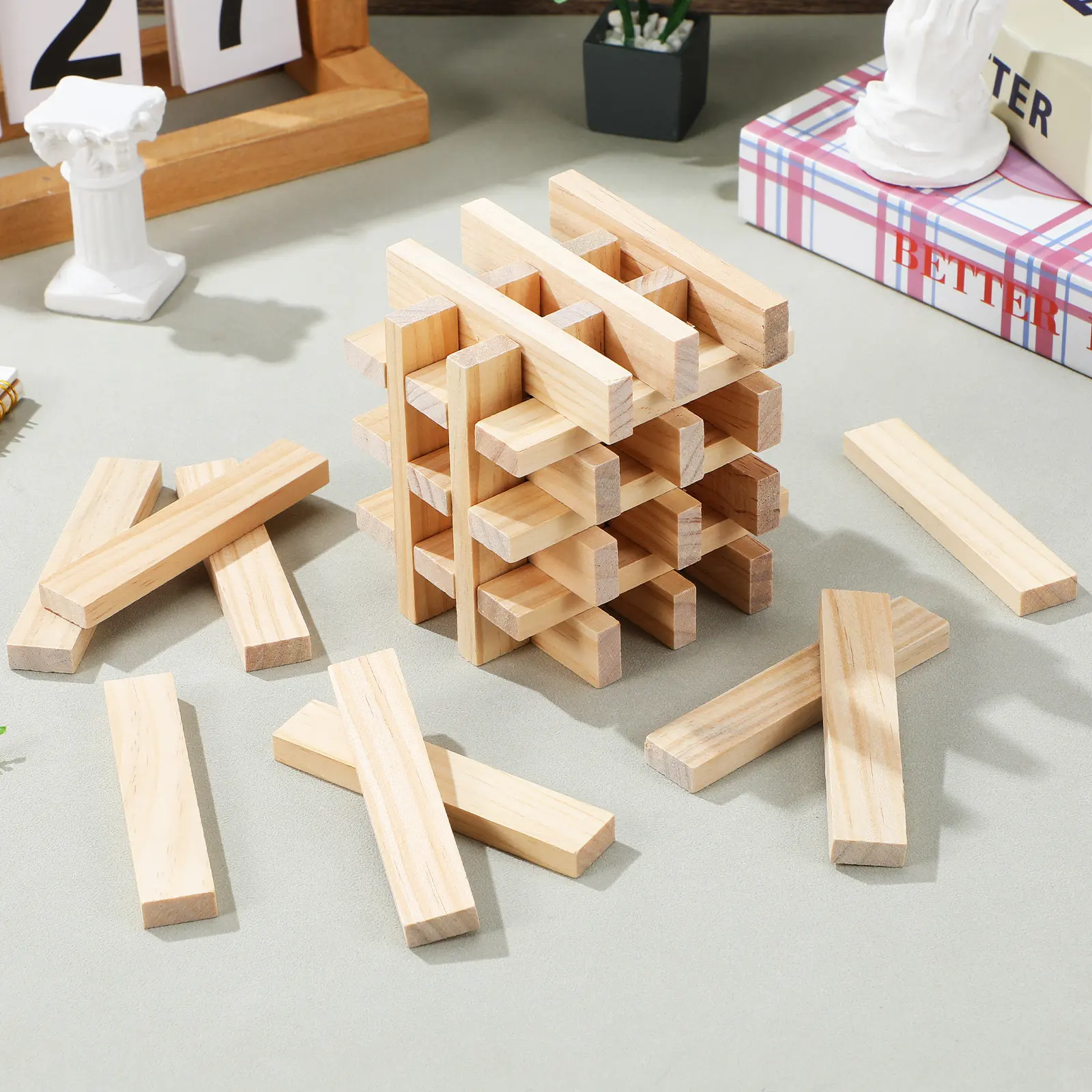 100Pcs Wooden Stacking Blocks Natural Solid Wood Building Set for Kids Toddlers Montessori Learning Fine Motor Skills Creative - Image 5