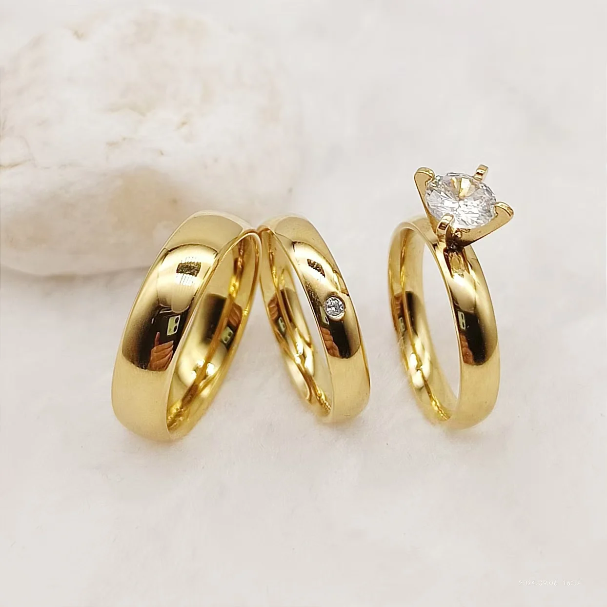 3pcs Wedding Engagement Rings Sets For Men and Women Bridal Lover Alliances 24k Gold Plated Jewery Marriage Couples Ring - Image 9
