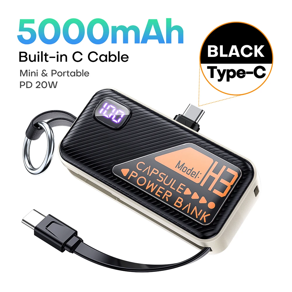 QOOVI Mini Powerbank 5000mah Built-in Cable PD 20W Portable Charger Fast Charging For iPhone 15 Samsung Xiaomi External Battery - Image 8