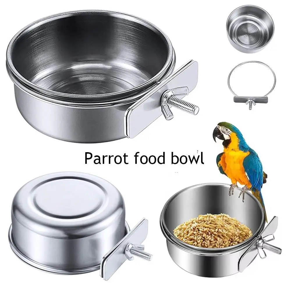 Stainless Steel Bird Bowls Parrot Feeding Bowl Cage Cup Hanging Bowl Clamp-on Water Drinker Pet Food Dish Parrot Rabbit Hamster - Image 2