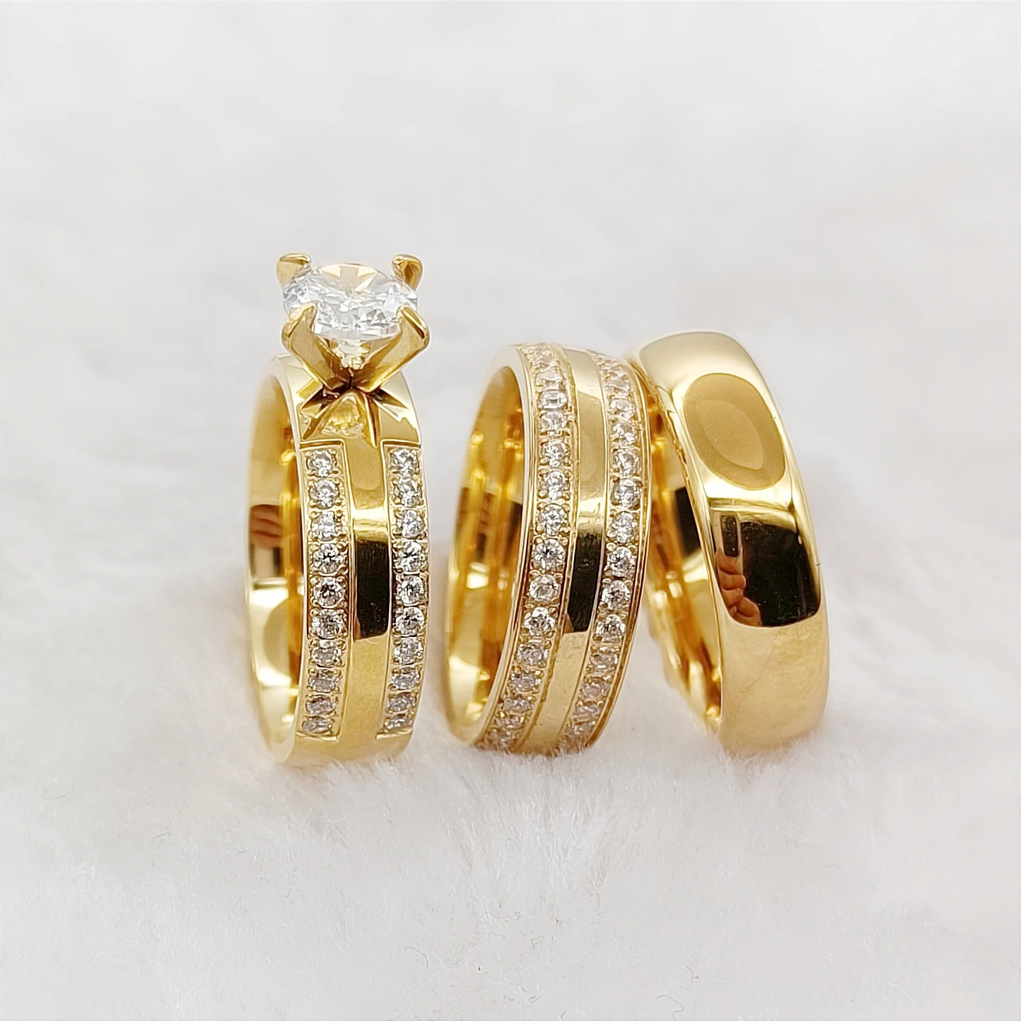 3pcs Wedding Engagement Rings Sets For Men and Women Bridal Lover Alliances 24k Gold Plated Jewery Marriage Couples Ring - Image 12