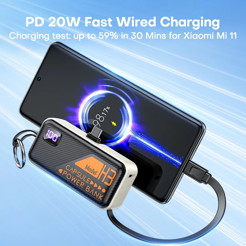 QOOVI Mini Powerbank 5000mah Built-in Cable PD 20W Portable Charger Fast Charging For iPhone 15 Samsung Xiaomi External Battery - Image 3