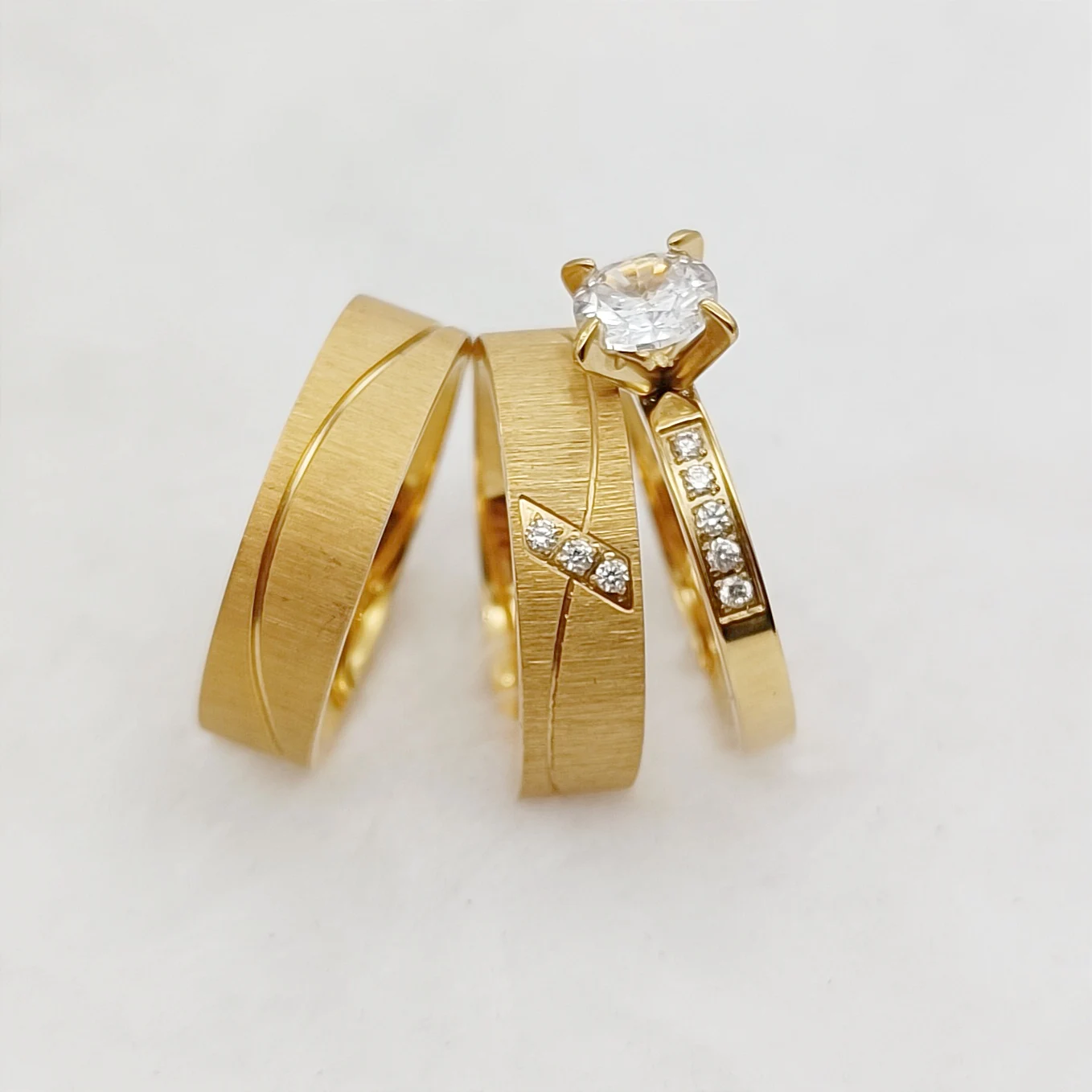 3pcs Wedding Engagement Rings Sets For Men and Women Bridal Lover Alliances 24k Gold Plated Jewery Marriage Couples Ring - Image 2