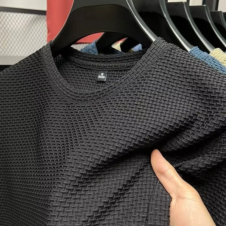 Mesh Ice Silk T-shirt Men's Short sleeved Round Neck New T-sleeved Men's Bottom Shirt Summer Solid Color Men's Top - Image 11