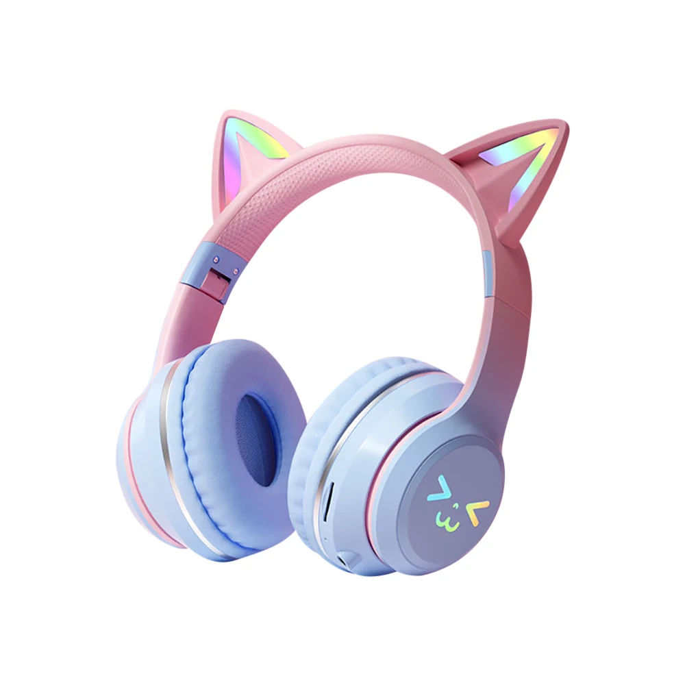 Gradient wireless Headphones RGB cute cat ear Bluetooth Earphones with microphone Stereo Music Game Earphone Girls Kids Gifts - Image 7