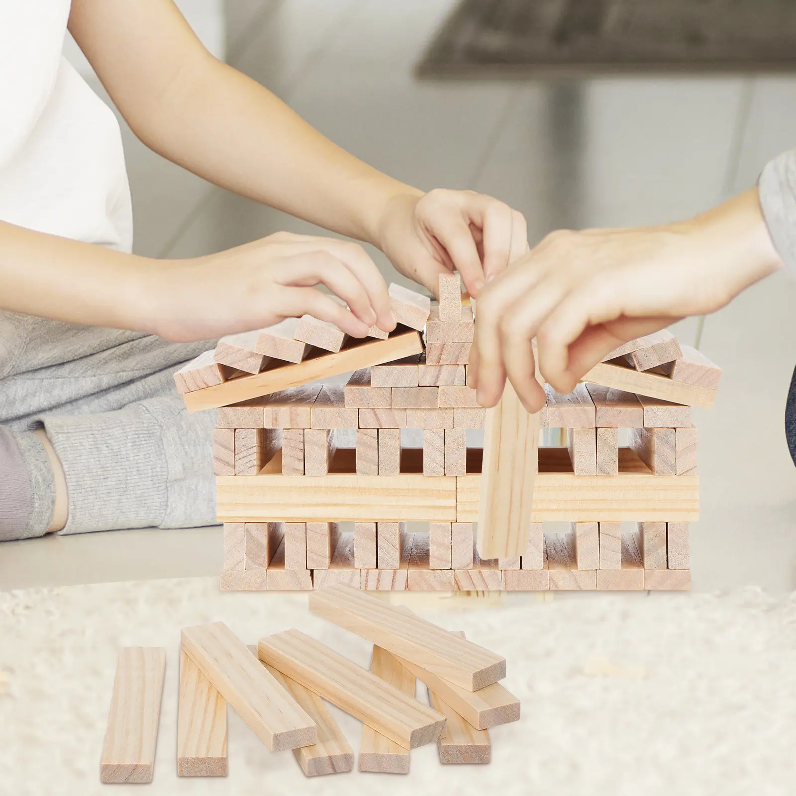 100Pcs Wooden Stacking Blocks Natural Solid Wood Building Set for Kids Toddlers Montessori Learning Fine Motor Skills Creative - Image 3